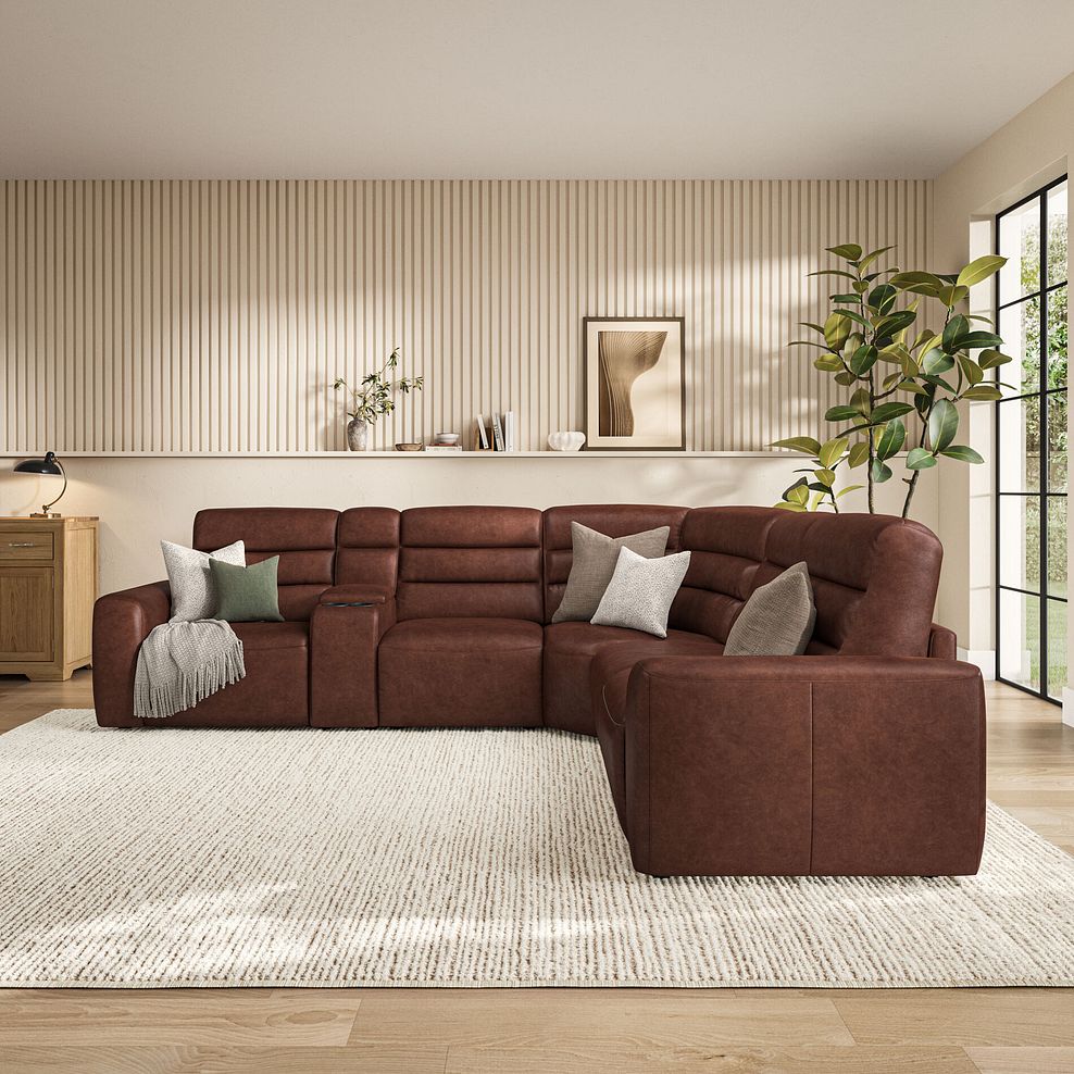 Cohen Large Corner Electric Recliner with Right Hand Sofa Bed and Console in Virgo Chestnut Leather 3