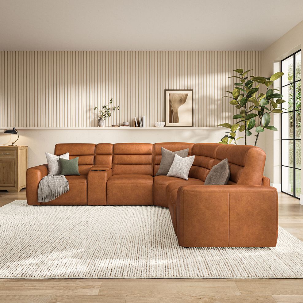 Cohen Large Corner Electric Recliner with Right Hand Sofa Bed and Console in Virgo Cognac Leather 3