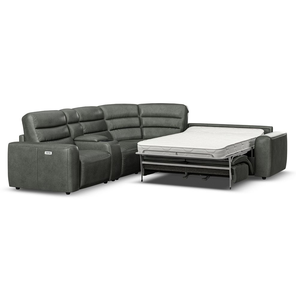 Cohen Large Corner Electric Recliner with Right Hand Sofa Bed and Console in Virgo Lead Leather 1