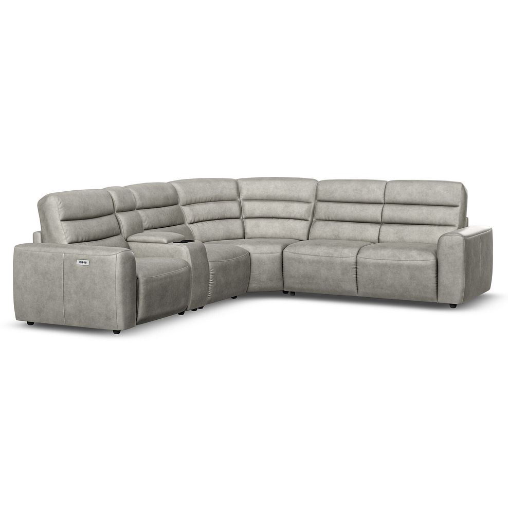 Cohen Large Corner Electric Recliner with Right Hand Sofa Bed and Console in Virgo Platinum Leather 2