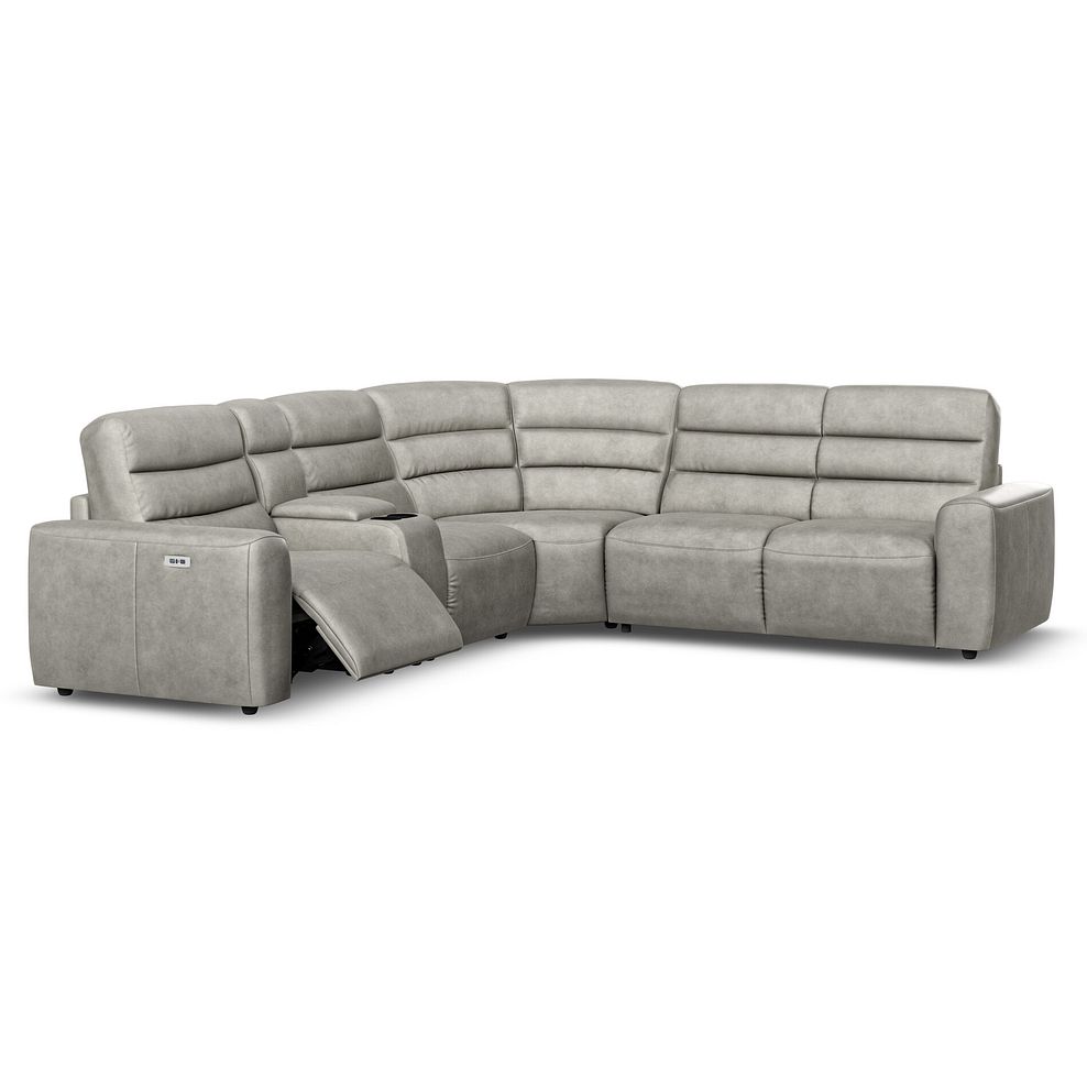 Cohen Large Corner Electric Recliner with Right Hand Sofa Bed and Console in Virgo Platinum Leather 3