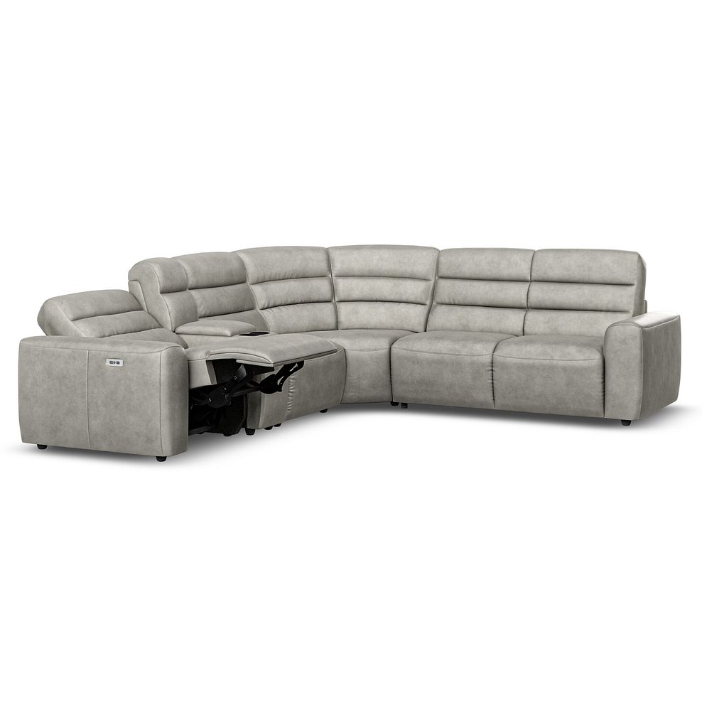 Cohen Large Corner Electric Recliner with Right Hand Sofa Bed and Console in Virgo Platinum Leather 4