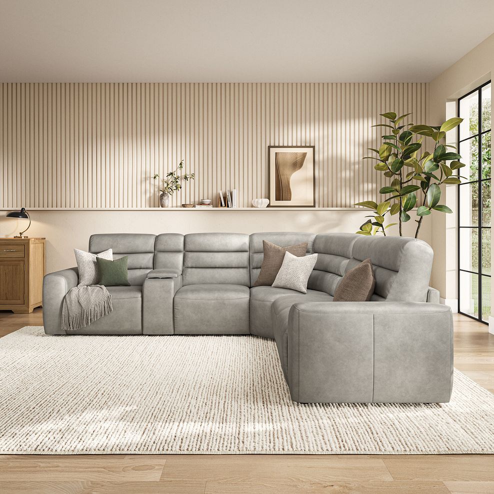 Cohen Large Corner Electric Recliner with Right Hand Sofa Bed and Console in Virgo Platinum Leather 3