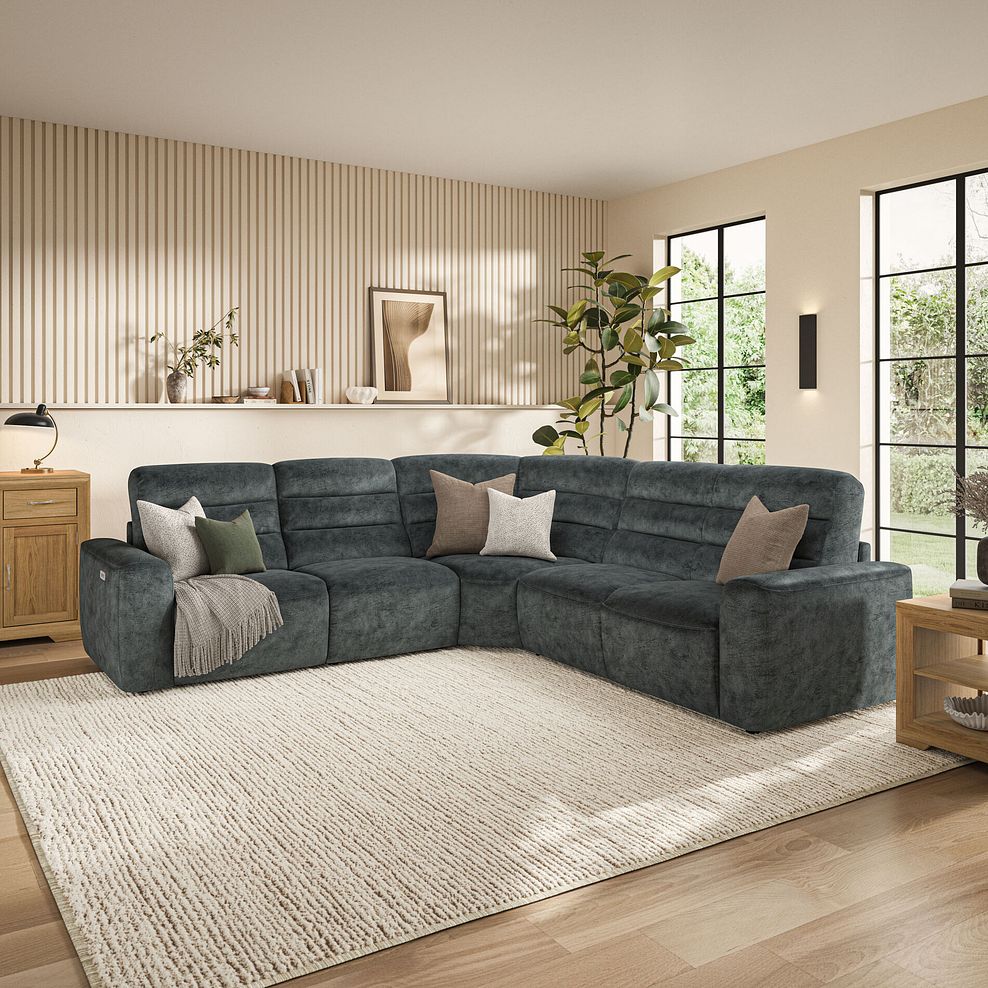 Cohen Large Corner Electric Recliner with Right Hand Sofa Bed in Dapple Grey Fabric 3