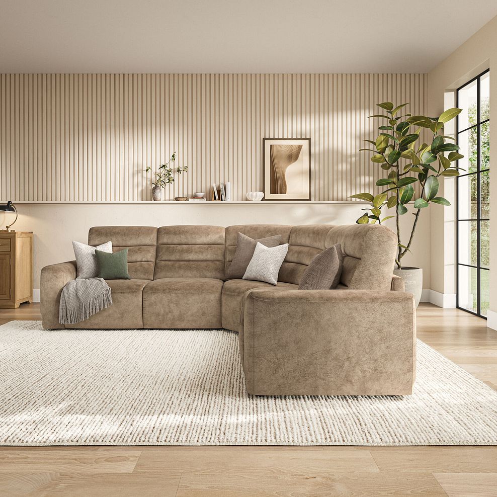 Cohen Large Corner Electric Recliner with Right Hand Sofa Bed in Dapple Taupe Fabric 4