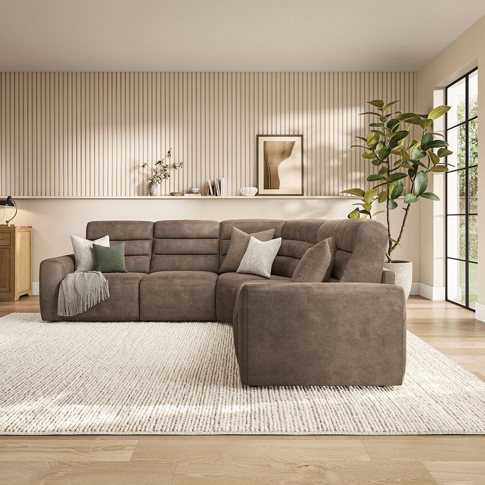 Cohen Large Corner Electric Recliner with Right Hand Sofa Bed in Miller Earth Brown Fabric 4