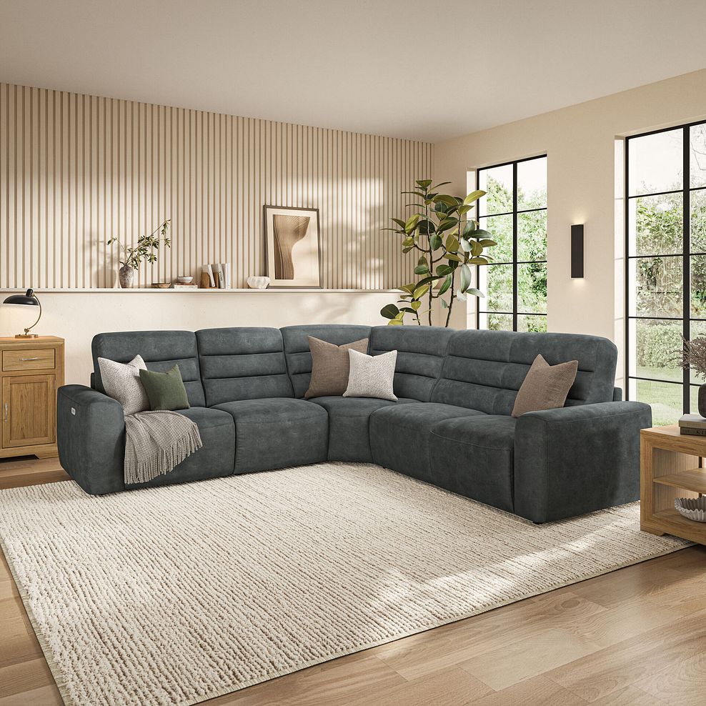 Cohen Large Corner Electric Recliner with Right Hand Sofa Bed in Miller Grey Fabric 3