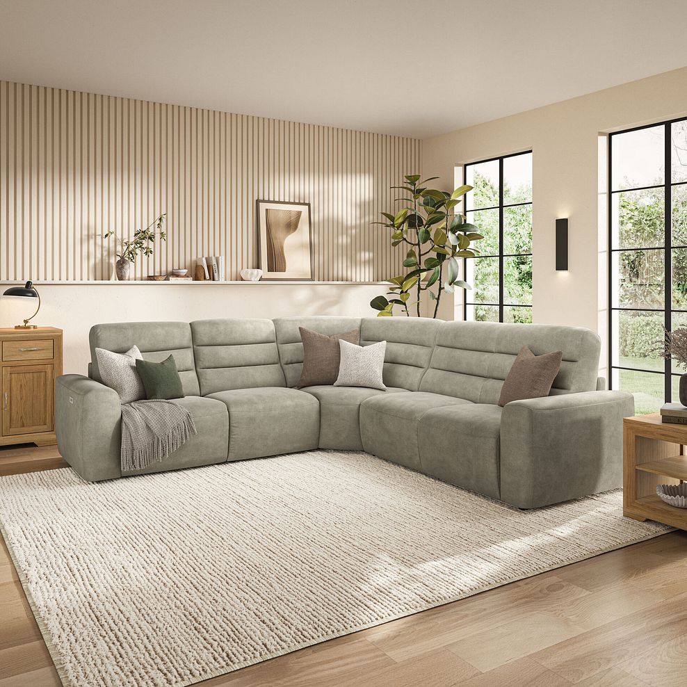 Cohen Large Corner Electric Recliner with Right Hand Sofa Bed in Miller Taupe Fabric 3