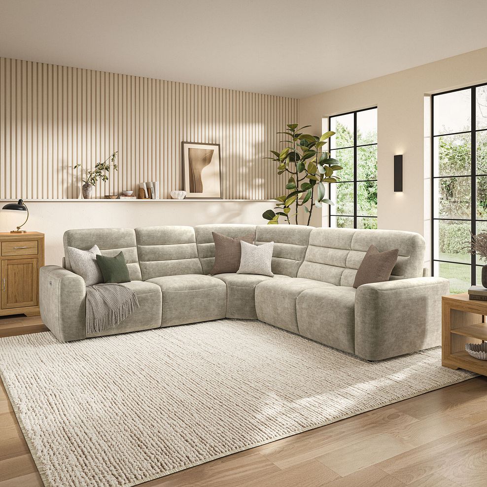 Cohen Large Corner Electric Recliner with Right Hand Sofa Bed in Plush Beige Fabric 3