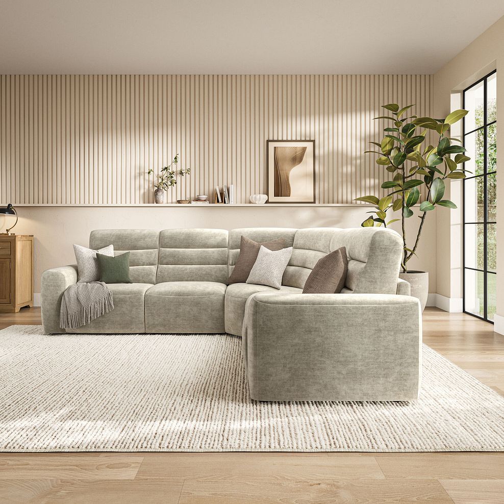 Cohen Large Corner Electric Recliner with Right Hand Sofa Bed in Plush Beige Fabric 4