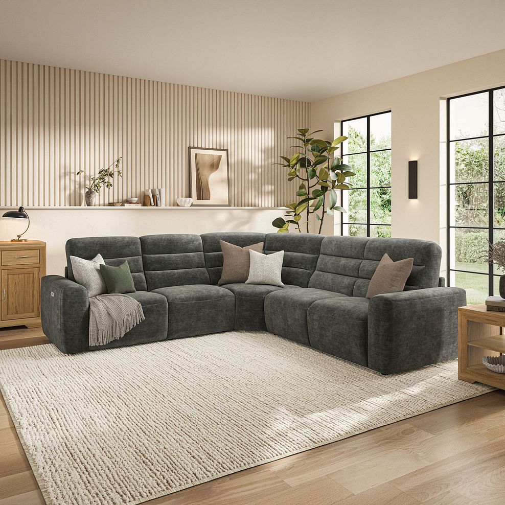 Cohen Large Corner Electric Recliner with Right Hand Sofa Bed in Plush Charcoal Fabric 3