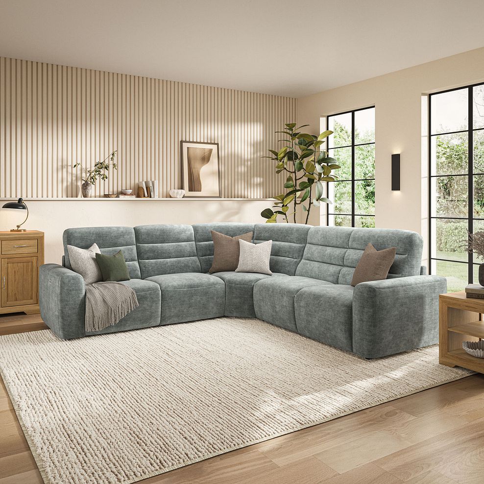 Cohen Large Corner Electric Recliner with Right Hand Sofa Bed in Plush Silver Fabric 3