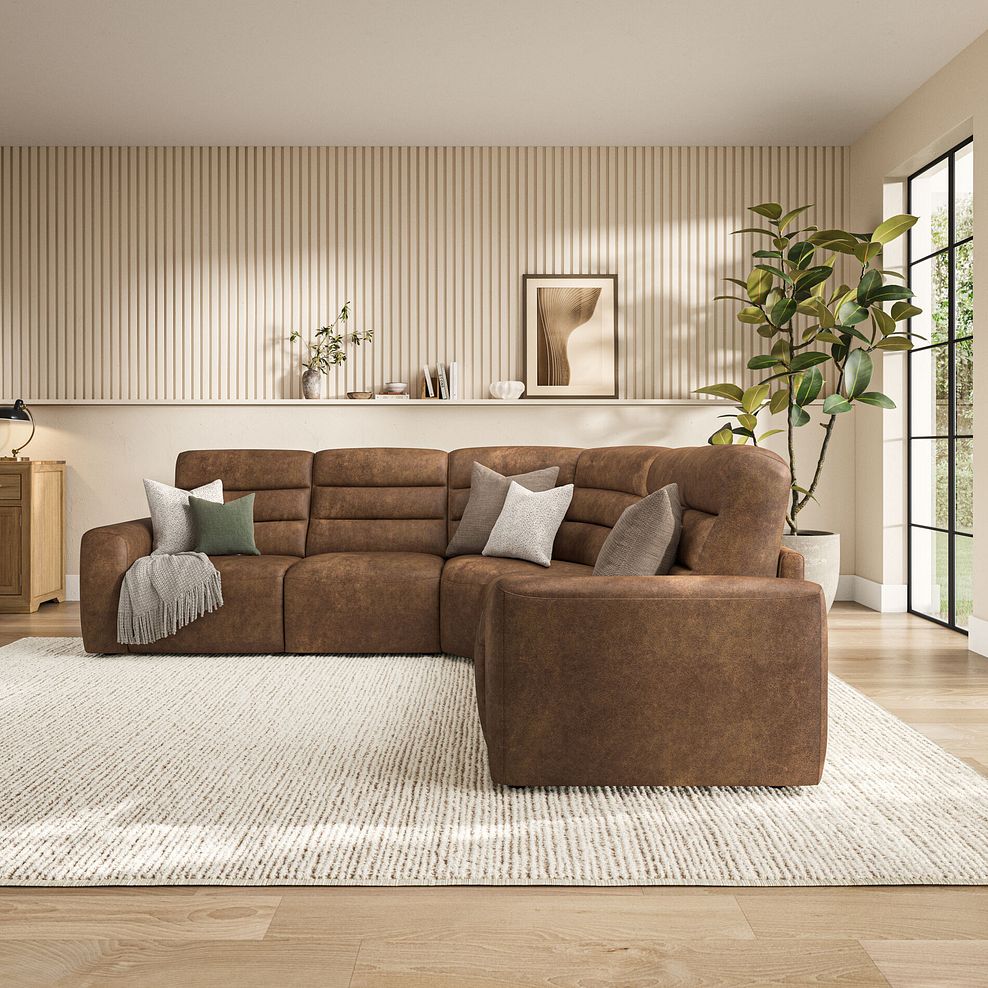 Cohen Large Corner Electric Recliner with Right Hand Sofa Bed in Ranch Brown Fabric 4