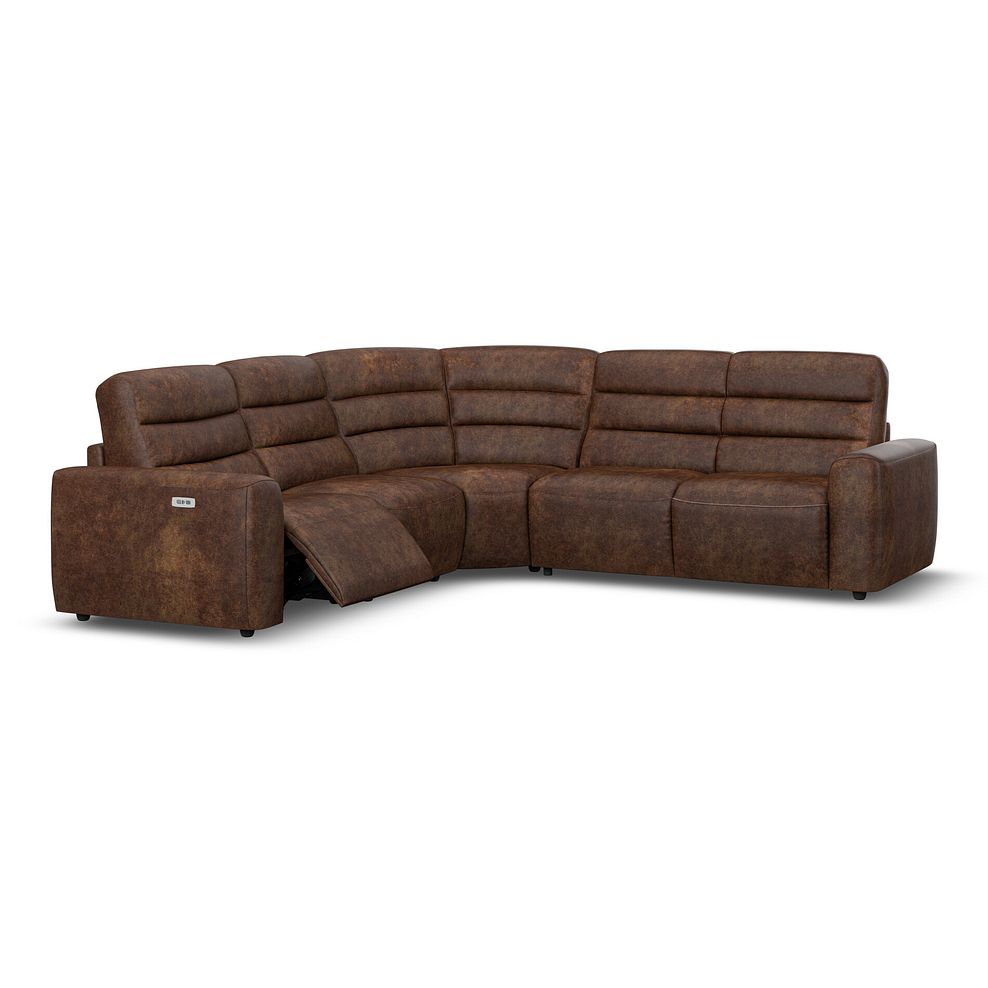 Cohen Large Corner Electric Recliner with Right Hand Sofa Bed in Ranch Dark Brown Fabric 3