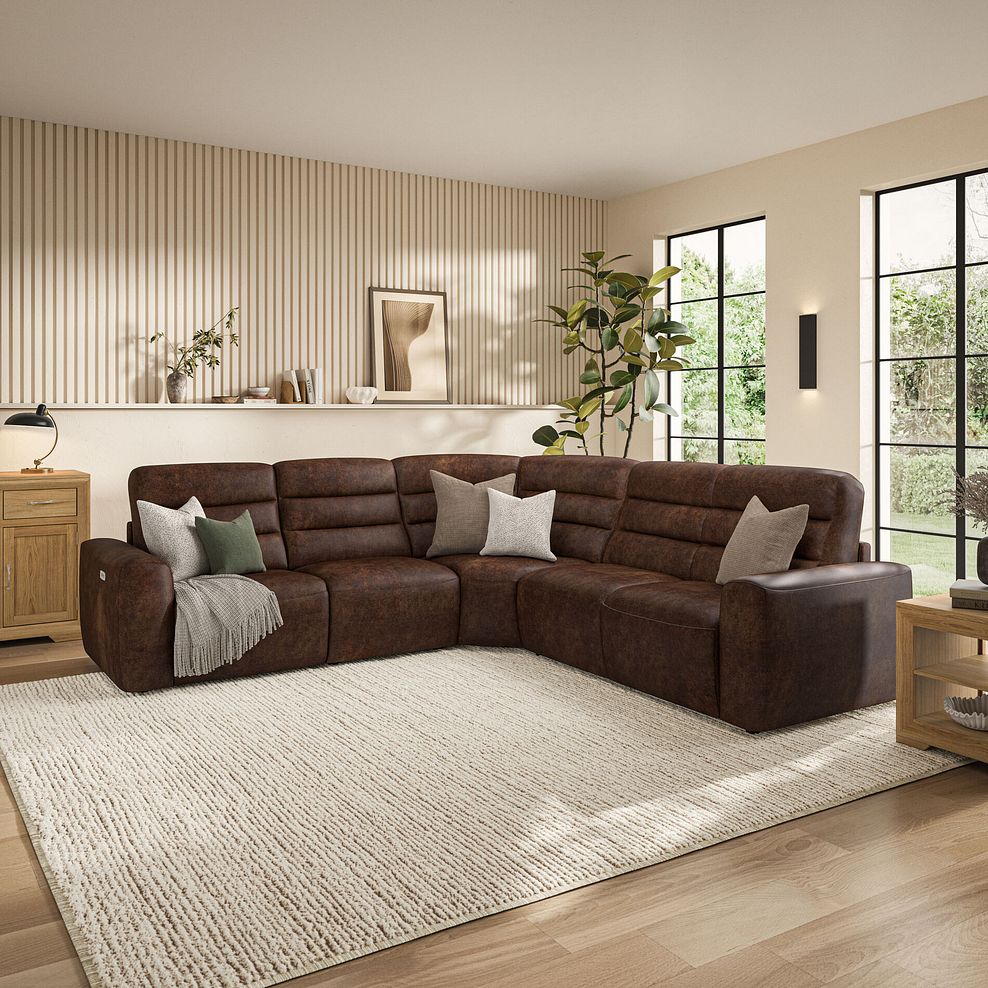 Cohen Large Corner Electric Recliner with Right Hand Sofa Bed in Ranch Dark Brown Fabric 3