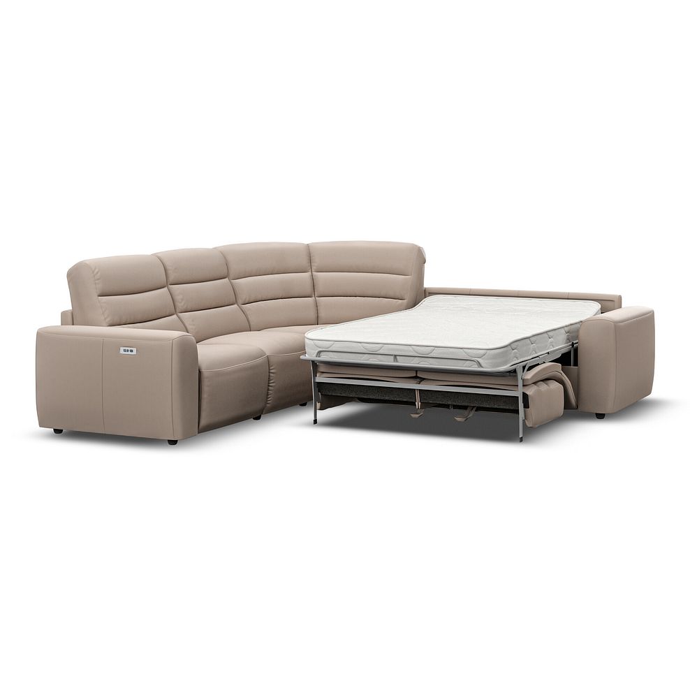 Cohen Large Corner Electric Recliner with Right Hand Sofa Bed in Virgo Buff Leather 1
