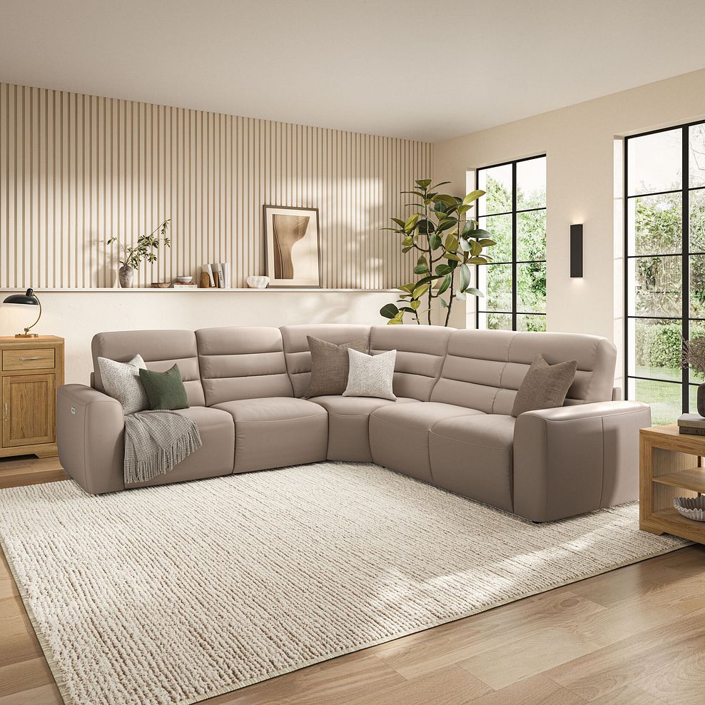 Cohen Large Corner Electric Recliner with Right Hand Sofa Bed in Virgo Buff Leather 3