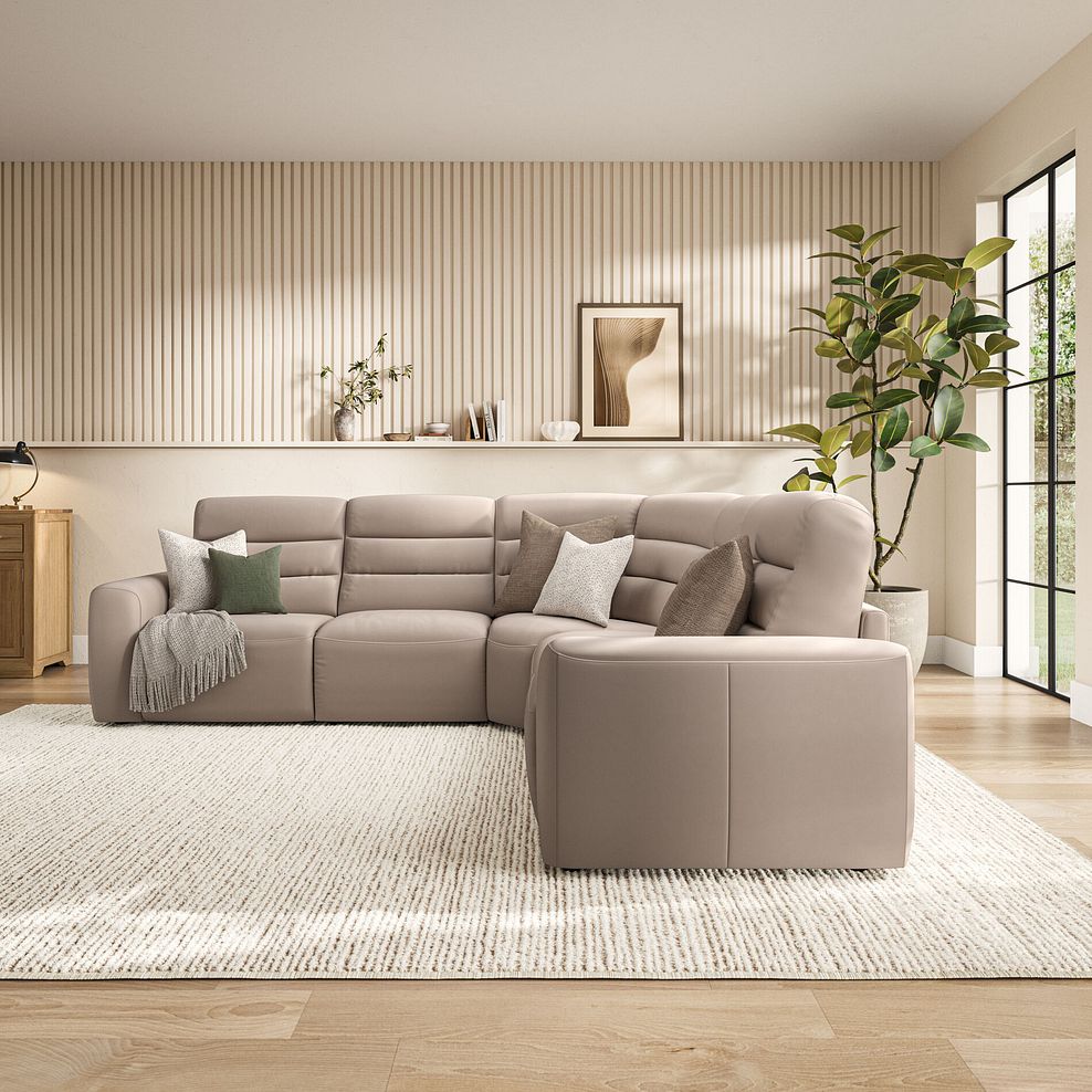 Cohen Large Corner Electric Recliner with Right Hand Sofa Bed in Virgo Buff Leather 4