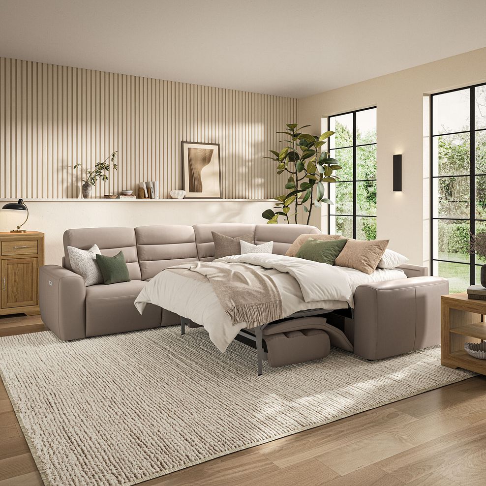 Cohen Large Corner Electric Recliner with Right Hand Sofa Bed in Virgo Buff Leather 1