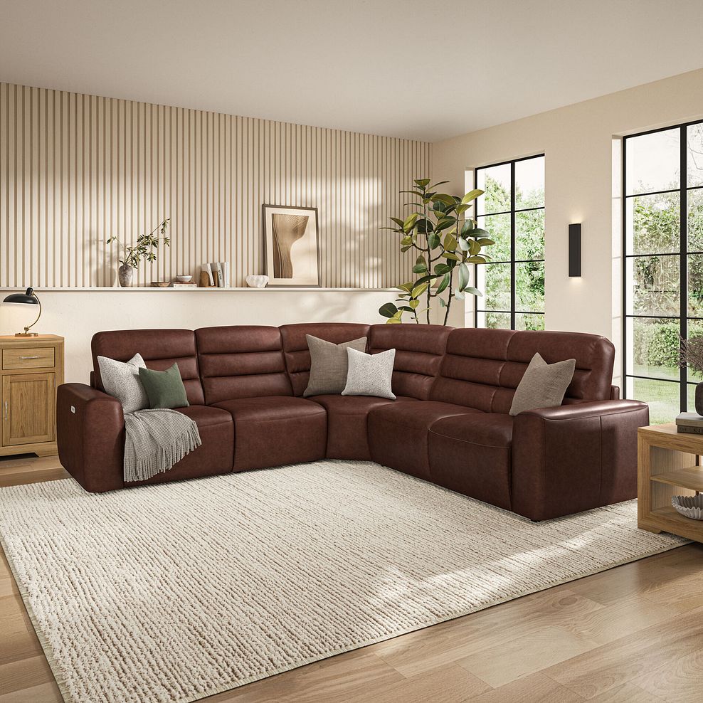 Cohen Large Corner Electric Recliner with Right Hand Sofa Bed in Virgo Chestnut Leather 3