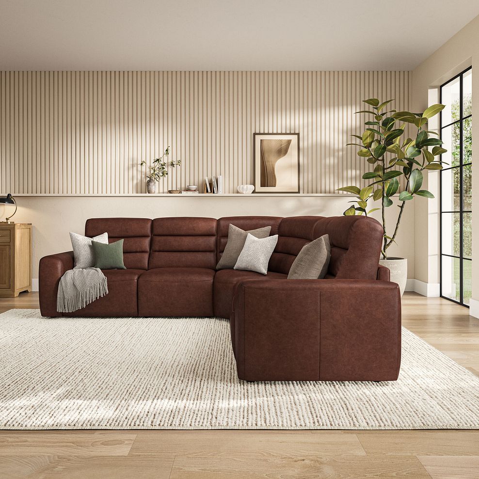 Cohen Large Corner Electric Recliner with Right Hand Sofa Bed in Virgo Chestnut Leather 4