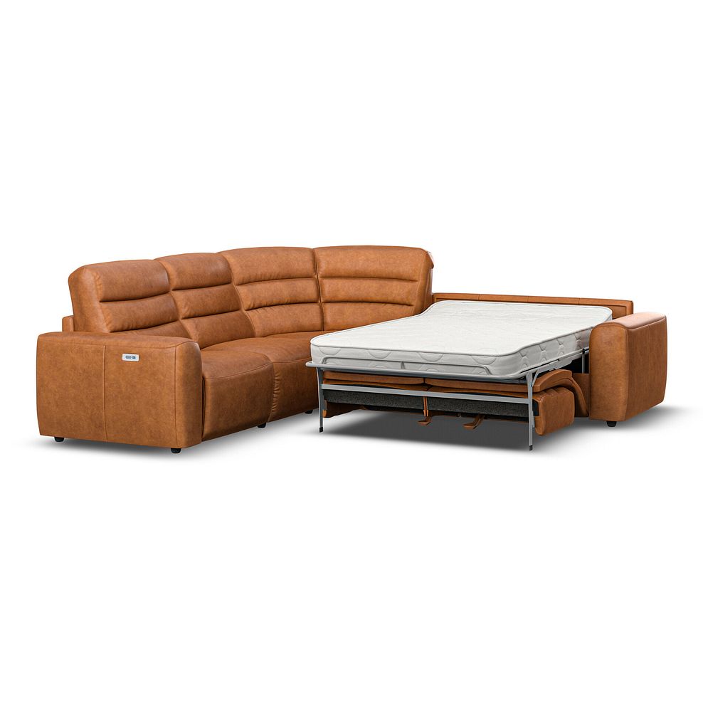 Cohen Large Corner Electric Recliner with Right Hand Sofa Bed in Virgo Cognac Leather 1