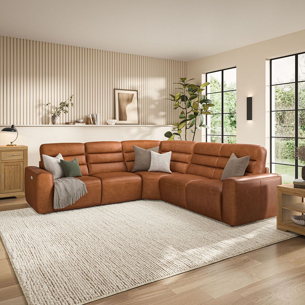 Cohen Large Corner Electric Recliner with Right Hand Sofa Bed in Virgo Cognac Leather 3