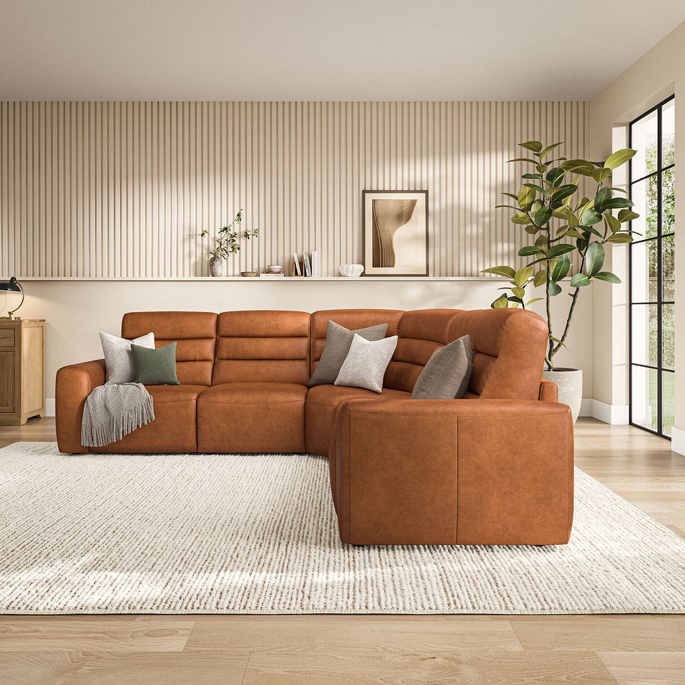 Cohen Large Corner Electric Recliner with Right Hand Sofa Bed in Virgo Cognac Leather 4