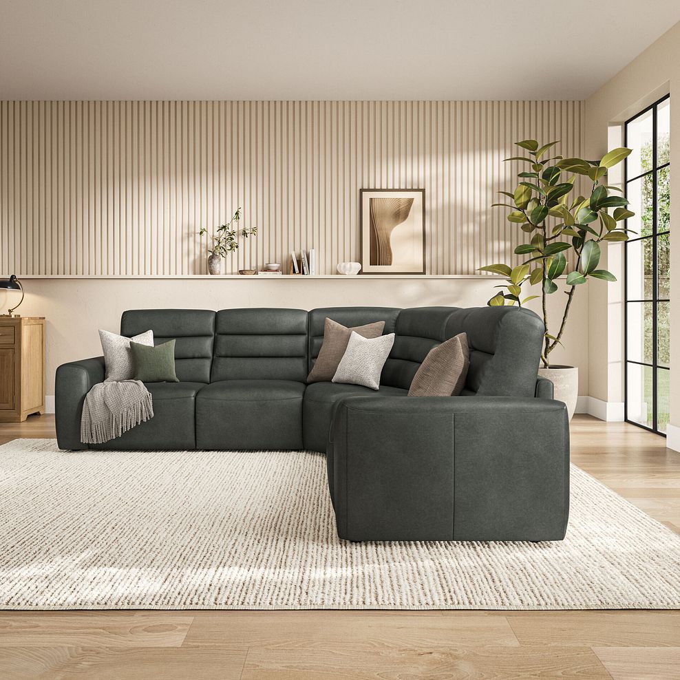 Cohen Large Corner Electric Recliner with Right Hand Sofa Bed in Virgo Lead Leather 4