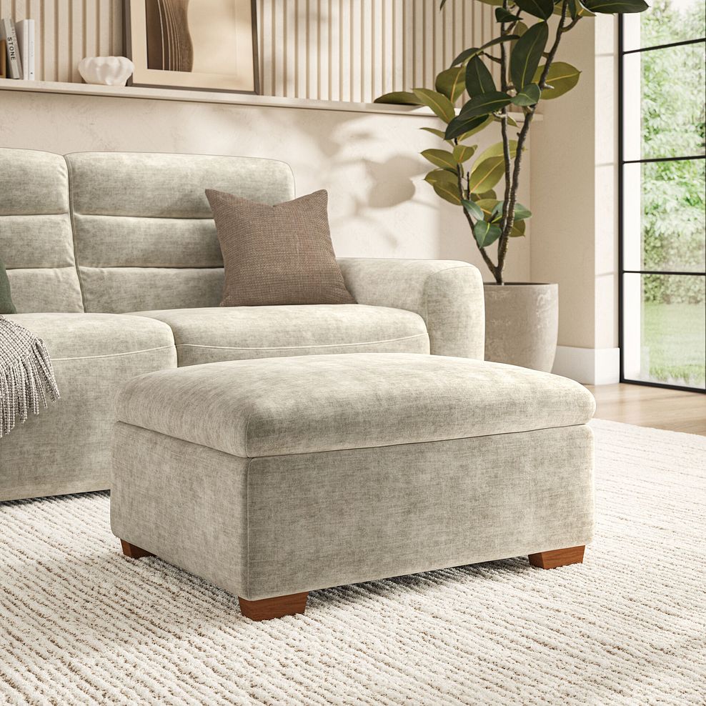 Cohen Storage Footstool in Plush Beige Fabric 1