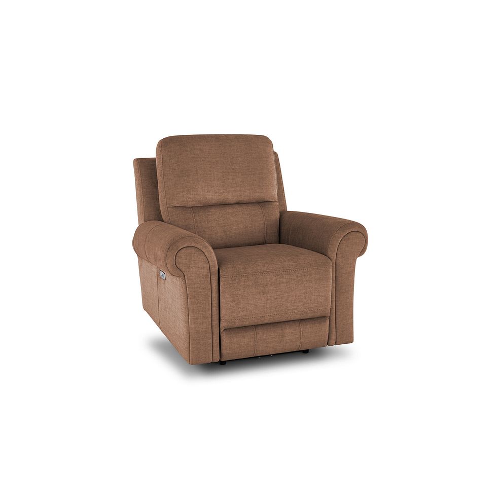 Colorado Electric Recliner Armchair in Plush Brown Fabric 1