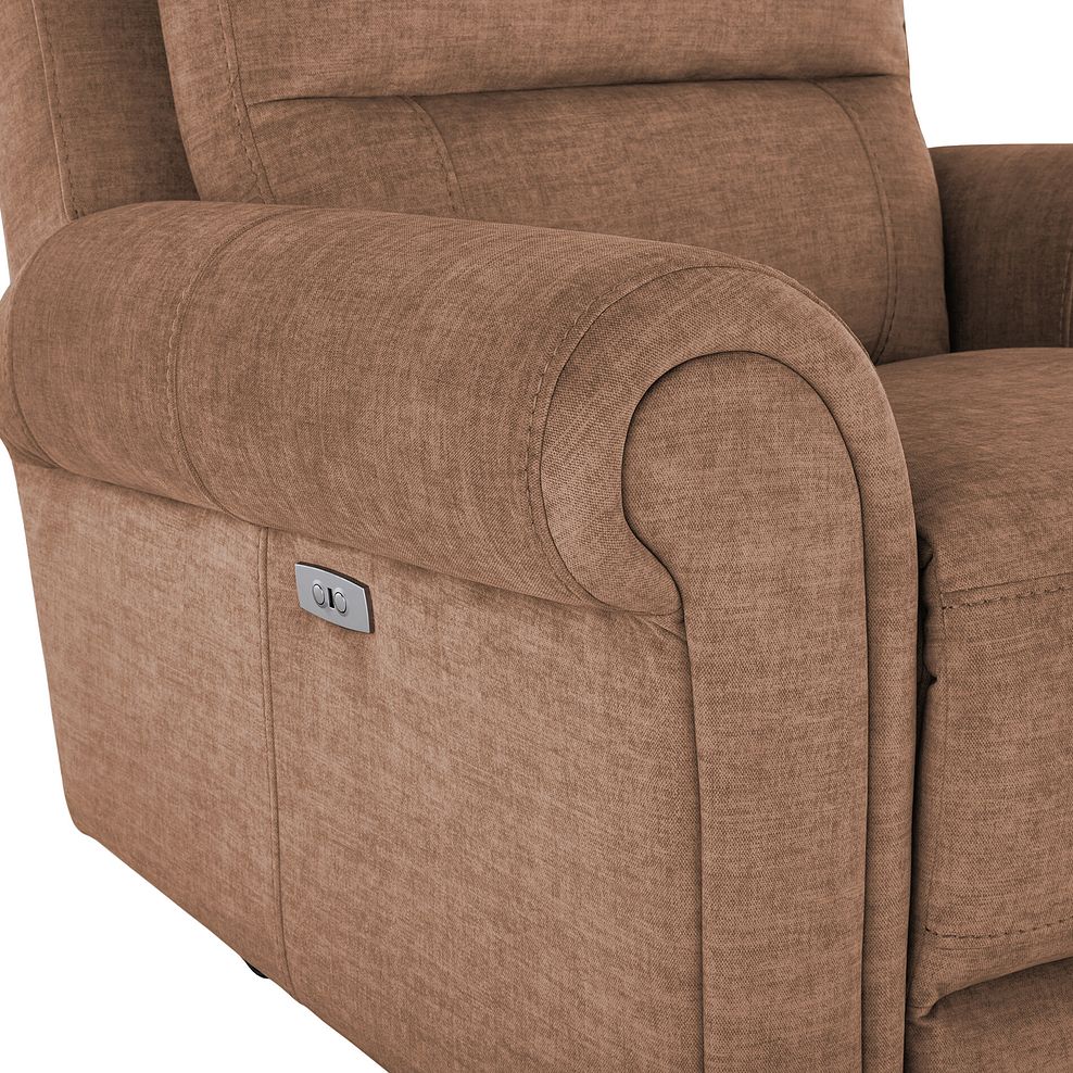 Colorado Electric Recliner Armchair in Plush Brown Fabric 10