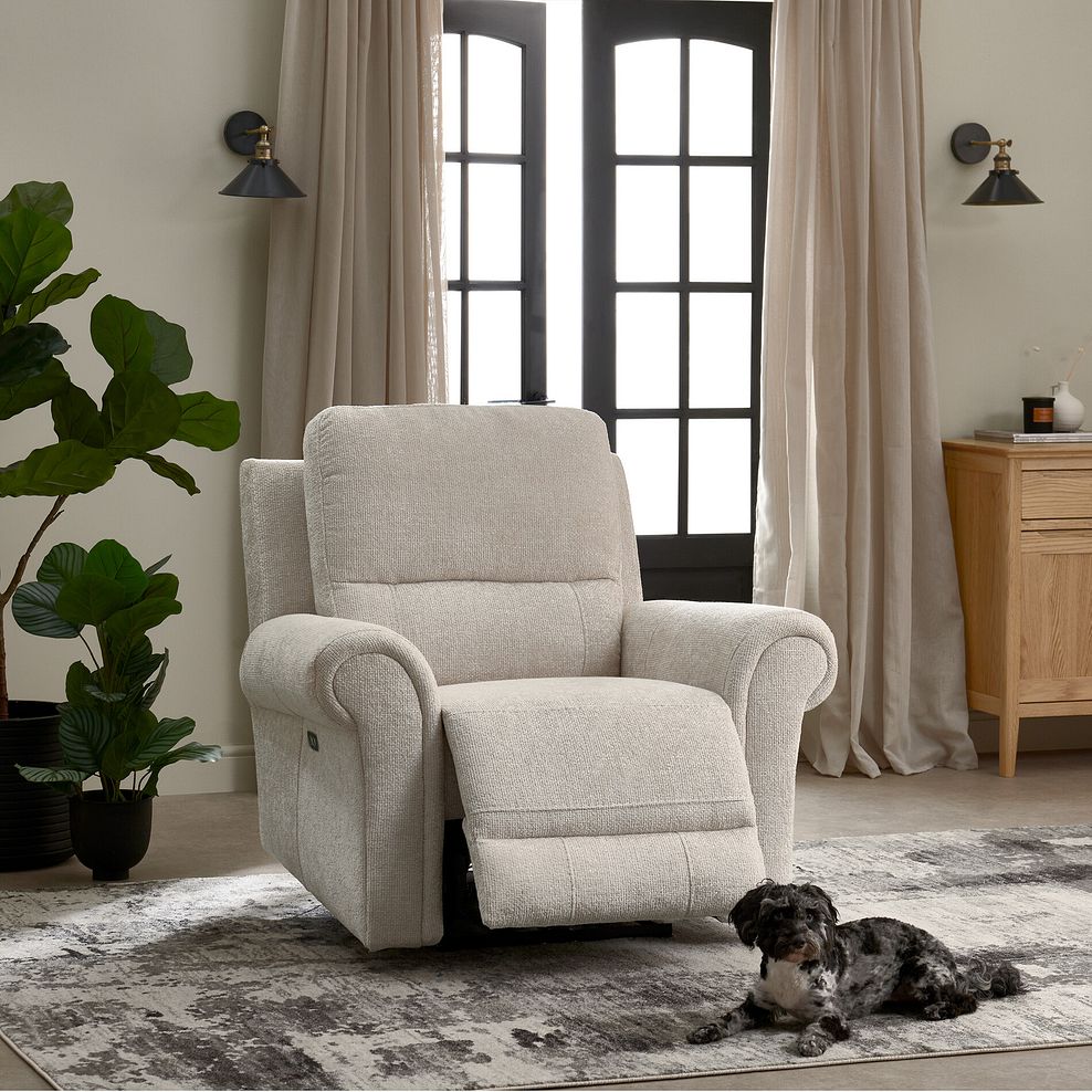 Colorado Electric Recliner Armchair in Hopsack Natural Fabric 1