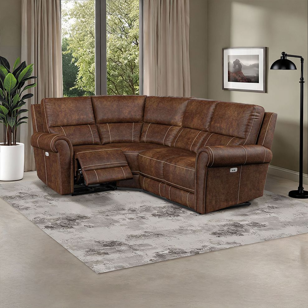 Colorado Electric Reclining Right Hand Modular Group 2 in Ranch Dark Brown Fabric 1