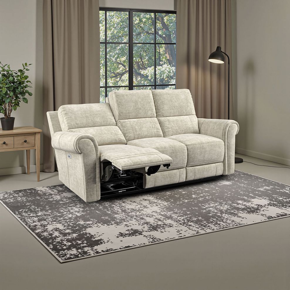 Colorado 3 Seater Electric Recliner in Plush Beige Fabric 1