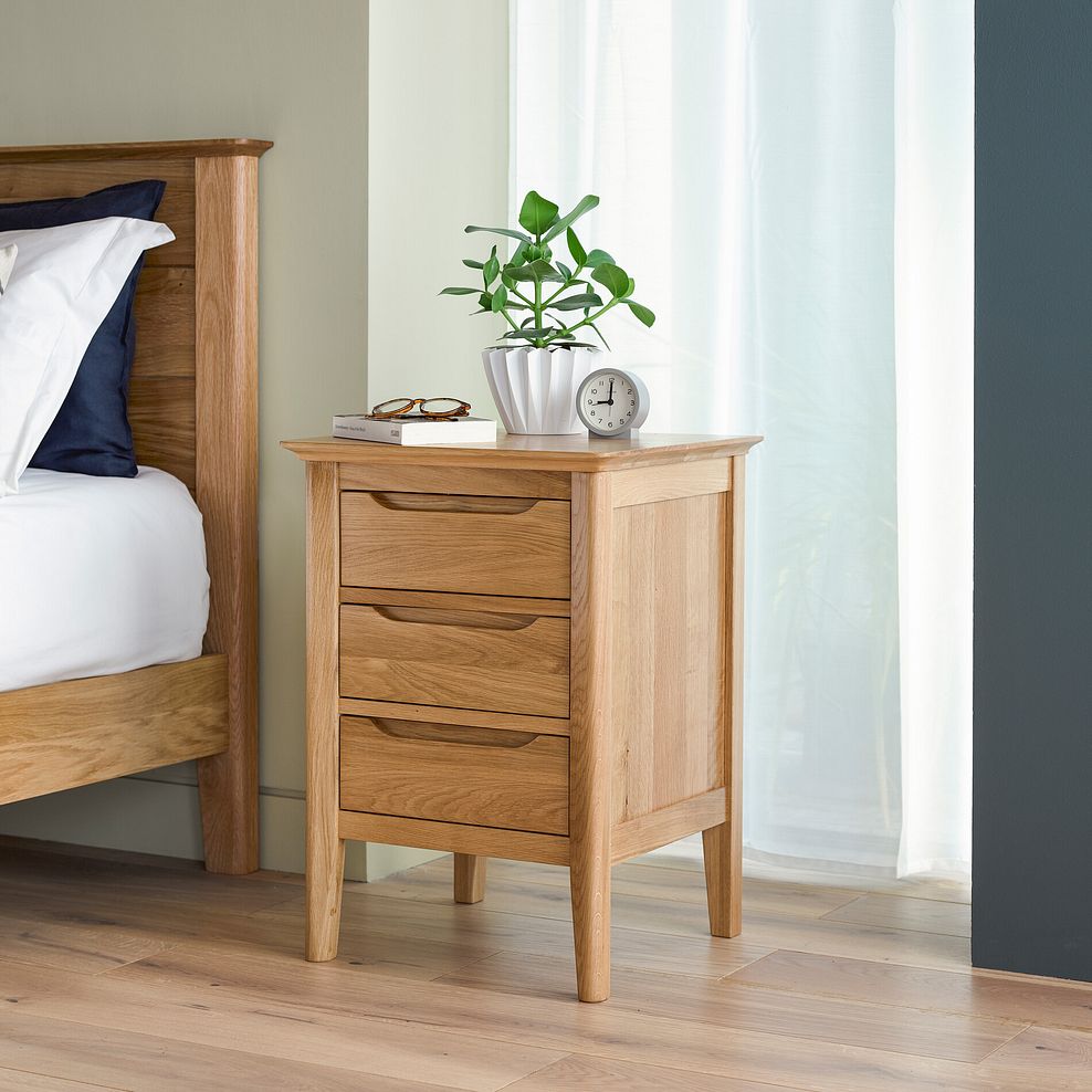 Copenhagen Natural Solid Oak 3 Drawer Bedside Table 2