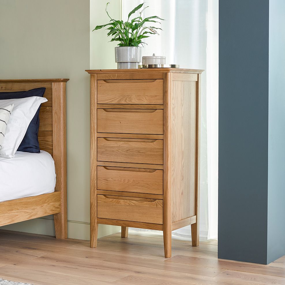 Copenhagen Natural Solid Oak 5 Drawer Tallboy 1
