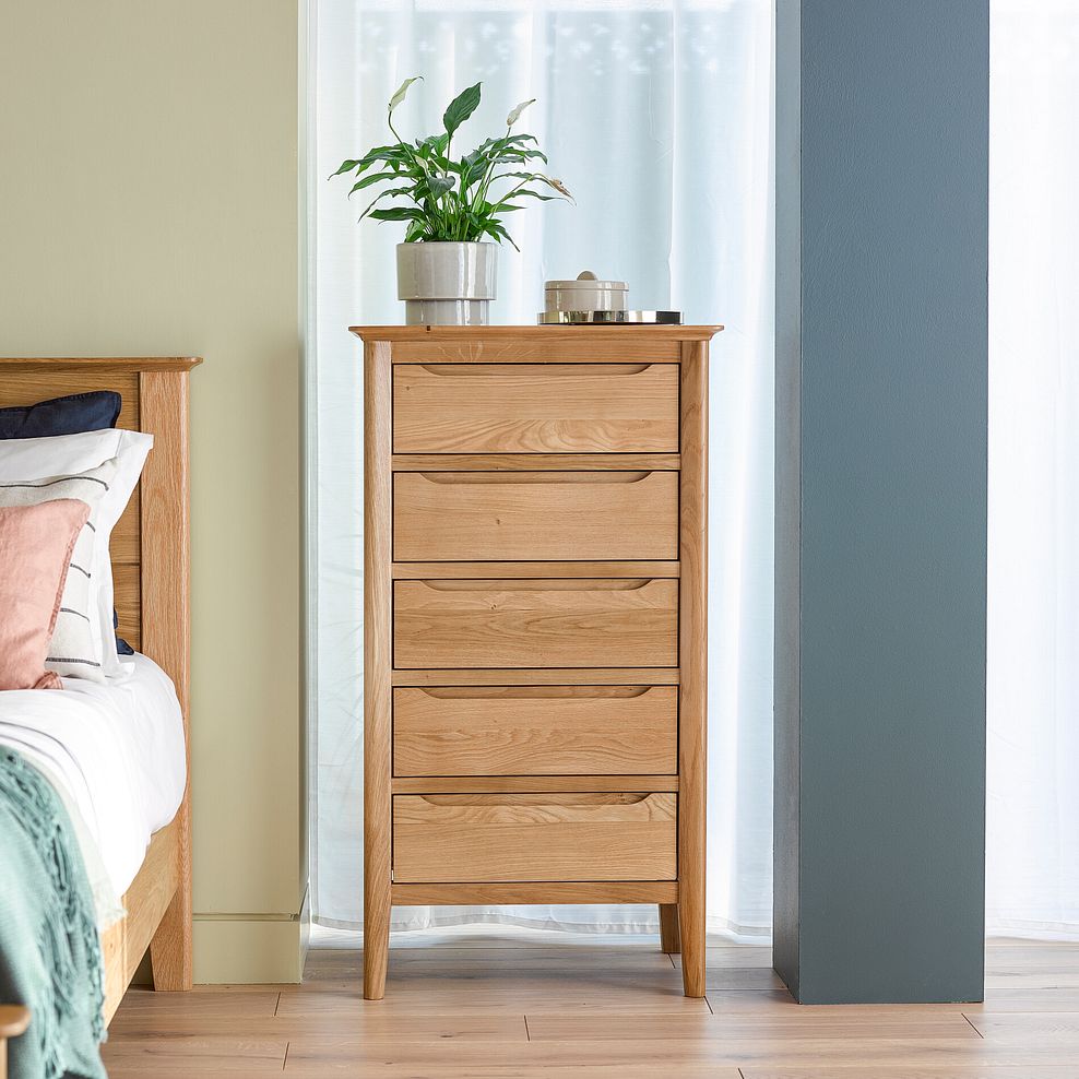 Copenhagen Natural Solid Oak 5 Drawer Tallboy 2