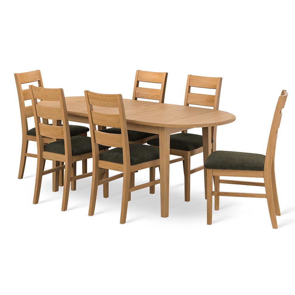 Corton Natural Extending Dining Table and 6 Linear Natural Oak Chair with Verona Green Fabric 1