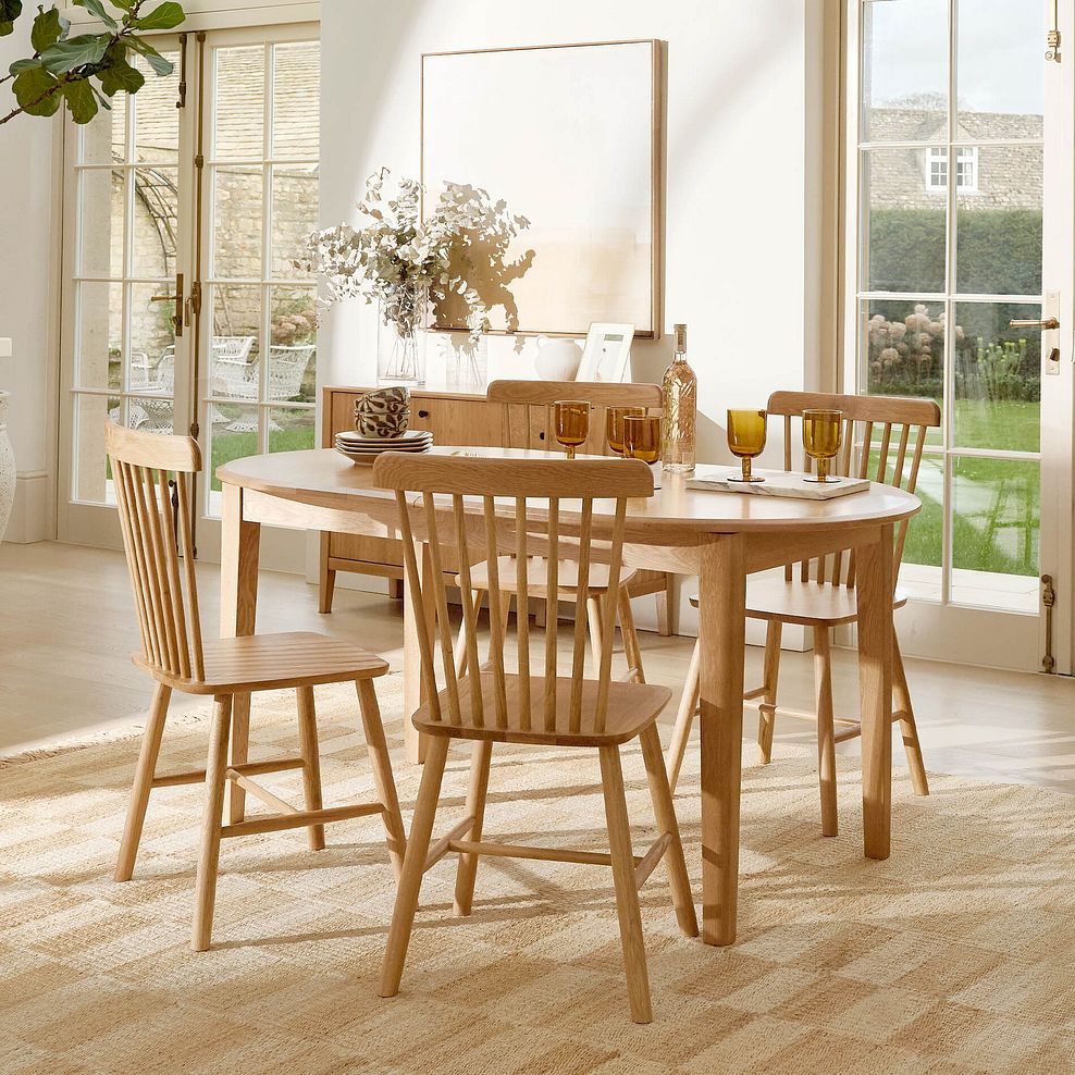 Corton Natural Oak Oval Extending Dining Table 160-200cm + 4 Kingham Natural Oak Spindle Chairs 1