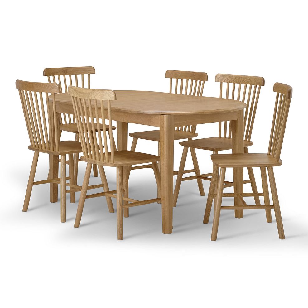 Corton Natural Oak Oval Extending Dining Table 160-200cm + 6 Kingham Natural Oak Spindle Chair 4