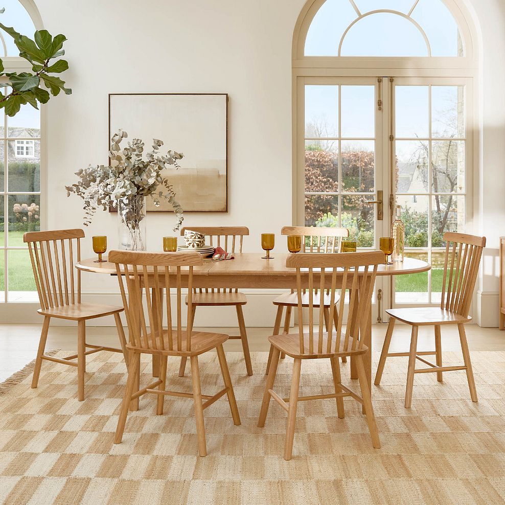 Corton Natural Oak Oval Extending Dining Table 160-200cm + 6 Kingham Natural Oak Spindle Chair 3