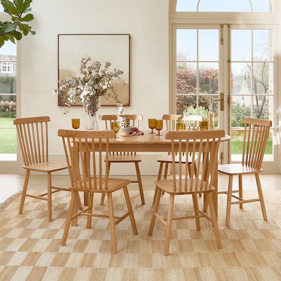 Corton Natural Oak Oval Extending Dining Table 160-200cm + 6 Kingham Natural Oak Spindle Chair 2