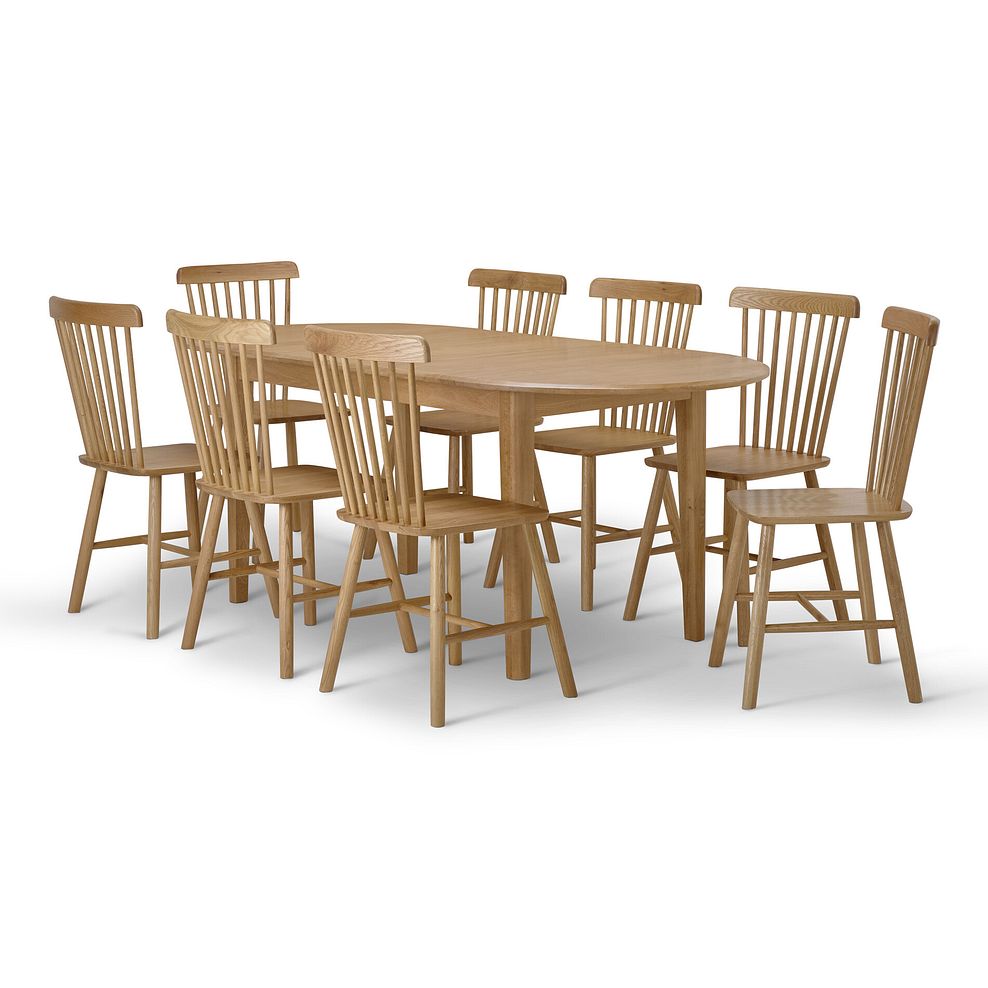 Corton Natural Oak Oval Extending Dining Table 160-200cm + 8 Kingham Natural Oak Spindle Chair 3