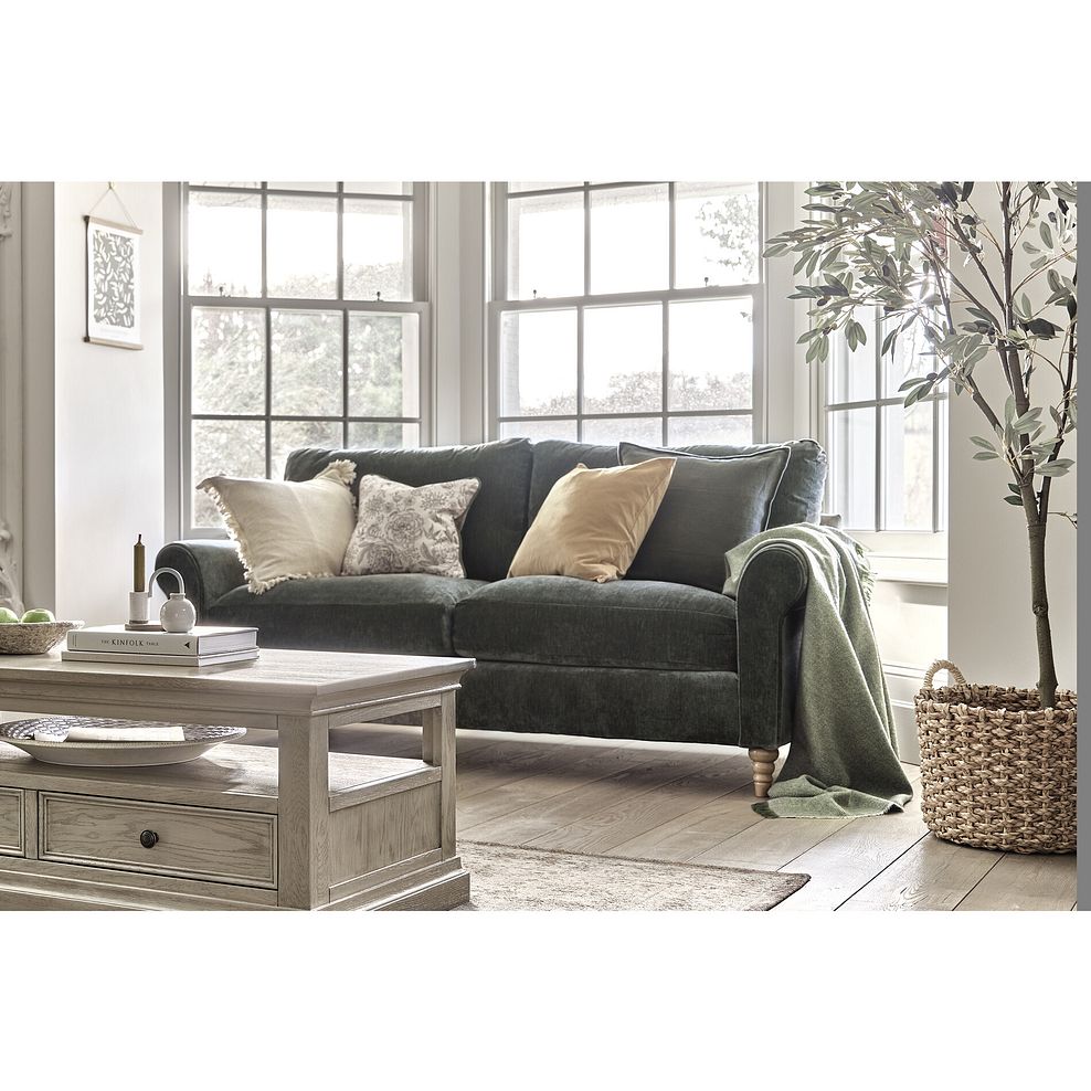 Bramble Country Style 3 Seater Sofa in Pellier Thyme with Carbon Scatters 1