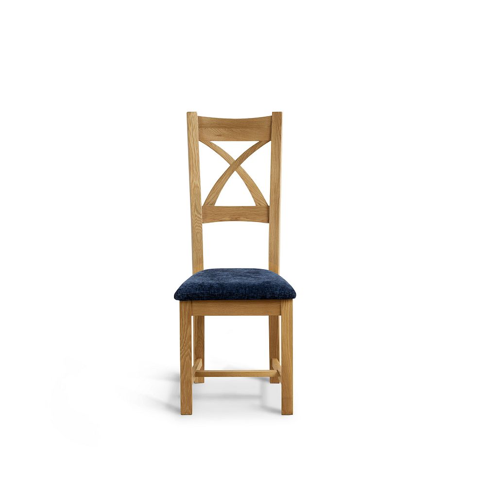 Cross Back Natural Solid Oak Chair with Brooklyn Hummingbird Blue Crushed Chenille Seat 2