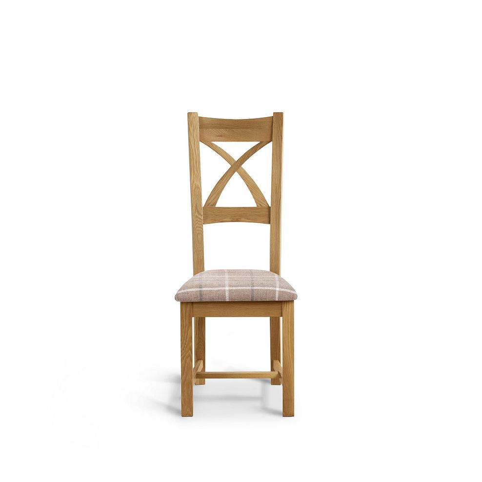 Cross Back Natural Solid Oak Chair with Checked Beige Fabric Seat 2