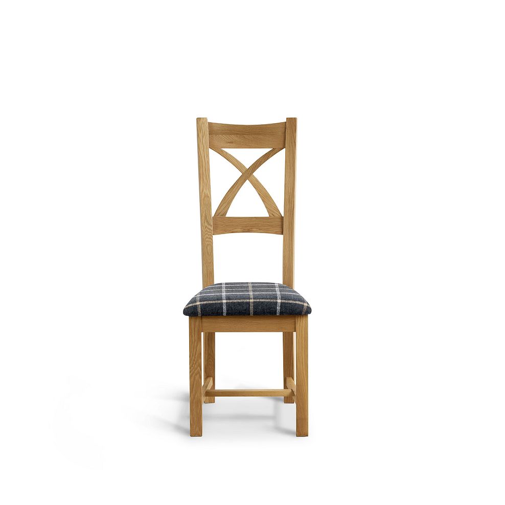 Cross Back Natural Solid Oak Chair with Checked Slate Grey Fabric Seat 2