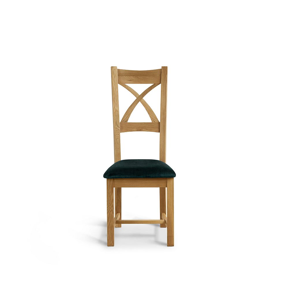 Cross Back Natural Solid Oak Chair with Heritage Bottle Green Velvet Seat 2