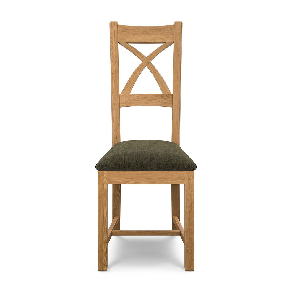 Cross Back Natural Solid Oak Chair with Verona Green Fabric Seat 2